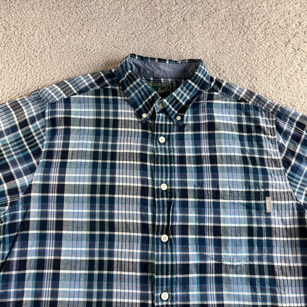 New Vintage Woolrich Shirt Mens Large Blue Madras Plaid Button Up Outdoor Casual